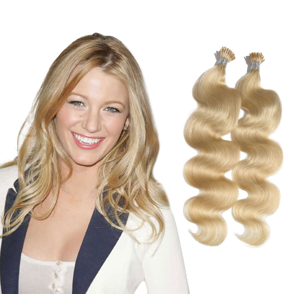 6 - 30 Inch #613 Bleach Blonde Stick I Tip Body Wave Real Human Hair Extensions 100S 
