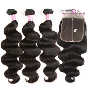 Body Wave Virgin Human Hair 3 Bundles With 6x6 Inch Lace Closure