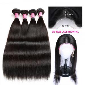 Straight Human Hair Bundles With 13x6 Lace Frontal Closure