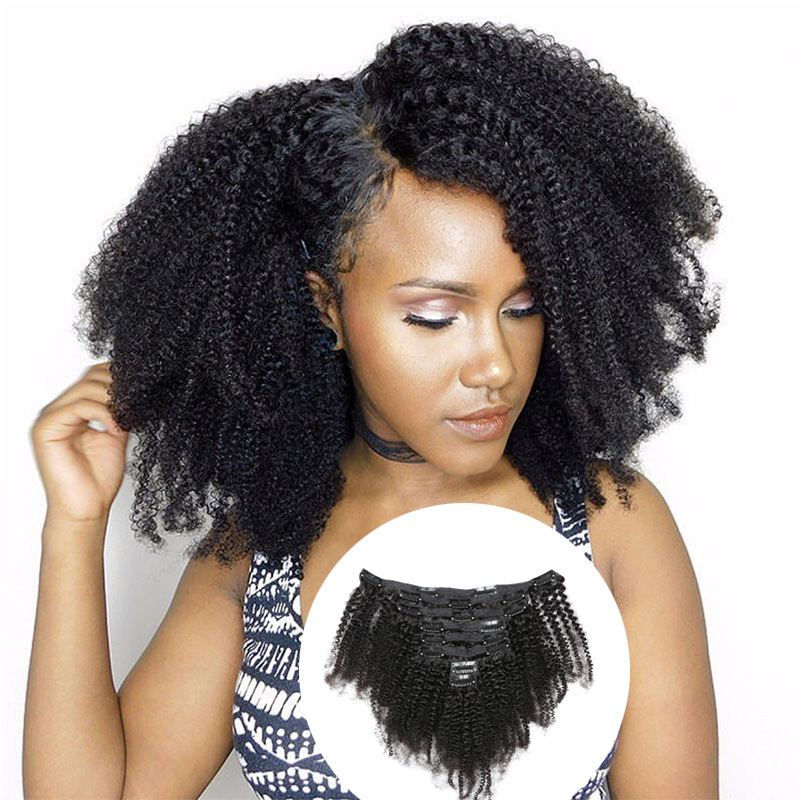 Cheap Afro Kinky Curly Clip In Human Hair Extensions For Black Hair 1g