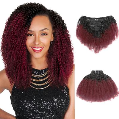 Cheap Ombre Kinky Curly Clip In Human Hair Extensions #1B/#99J 120g