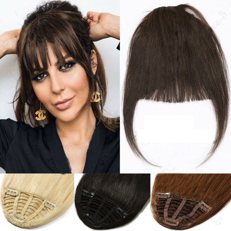 Clip In Human Hair Extensions Neat Bangs Fringe Remy Human Hairpiece