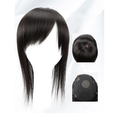 Clip in Topper for Women with Curtain Bangs Remy Human Hair Silk Base Top