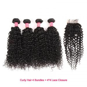 Curly Hair 4 Bundles Curly Weaves With Closures 4×4 Lace Clousres Human Hair