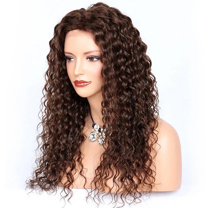 Deep Curly Lace Front Wigs Remy Human Hair,  #4 Color
