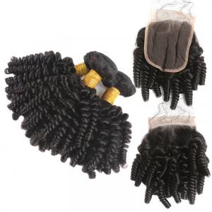 Fumi Hair Weave Kinky Curly Hair 3 Bundles With 4*4 Lace Closure Short Hairstyles