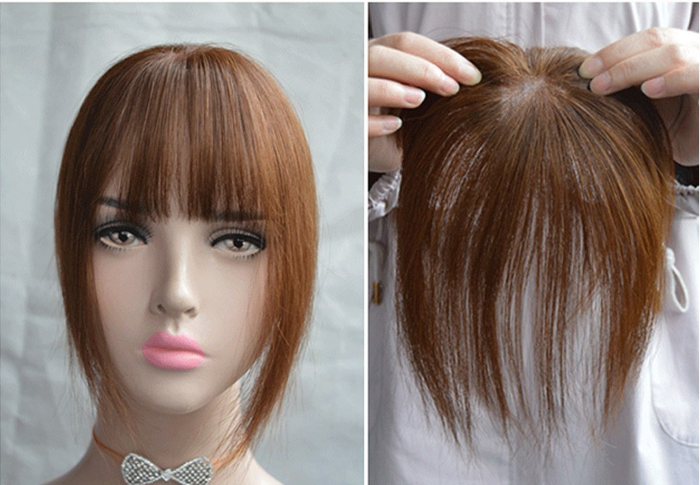 Hair Toupee Neat Bangs Straight  Mono 5*8cm Net Breathable  Light And Thin Straight Hair Topper For Loss Hair Cover White Hair 1