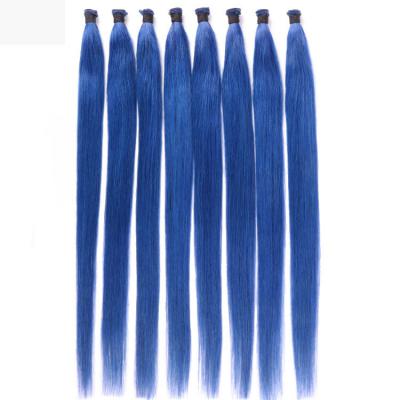 Hand Tied Hair Extensions Human Hair Wefts 6 Bundles/Pack Blue