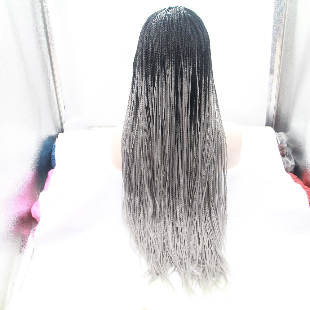 Handmade Long Grey Ombre Braided Lace Front Wig For Black ...