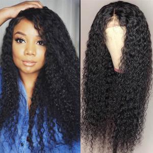 Human Hair Curly 370 Lace Front Wigs With Deep Part Space 180% Density