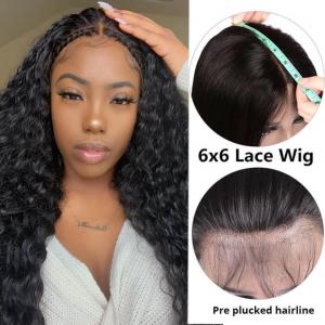 Human Hair Loose Curl 6*6 Long Lace Closure Wigs 180% Density 8-40inches