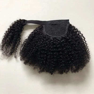 8 - 12 Inch Wrap Around 100% Human Hair Short Ponytail in Kinky Curly #1B