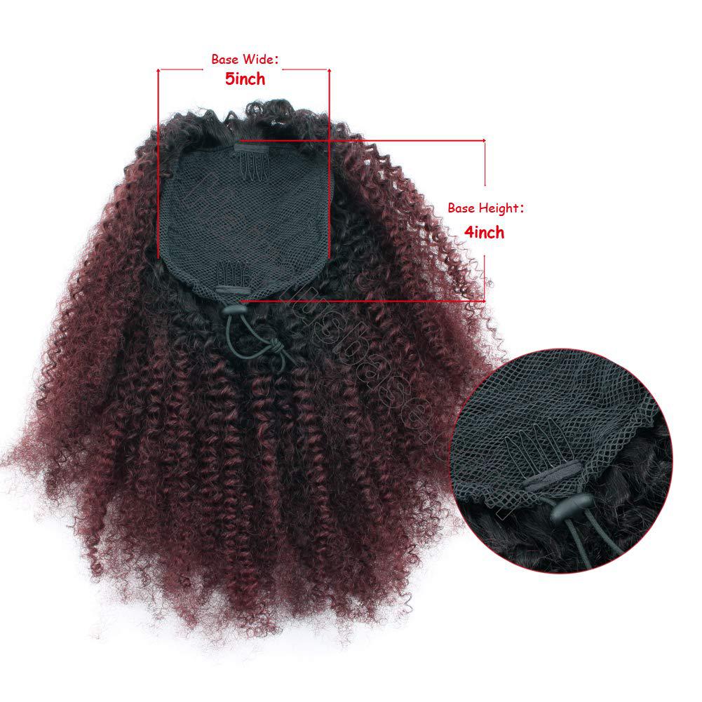 10 - 30 Inch Ombre Kinky Curly Human Hair Ponytail Drawstring Clip Ponytail Extensions #1B/Dark 99J no 2