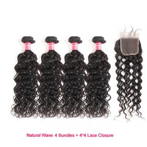 Natural Wave 4 Bundles With Closure Virgin Hair Weave