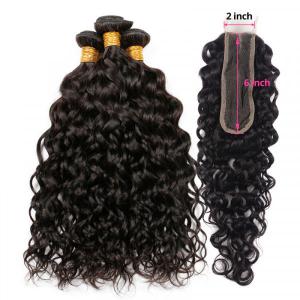 Natural Wave Weave With 2x6 Inch Middle Part Lace Closure Virgin Human Hair