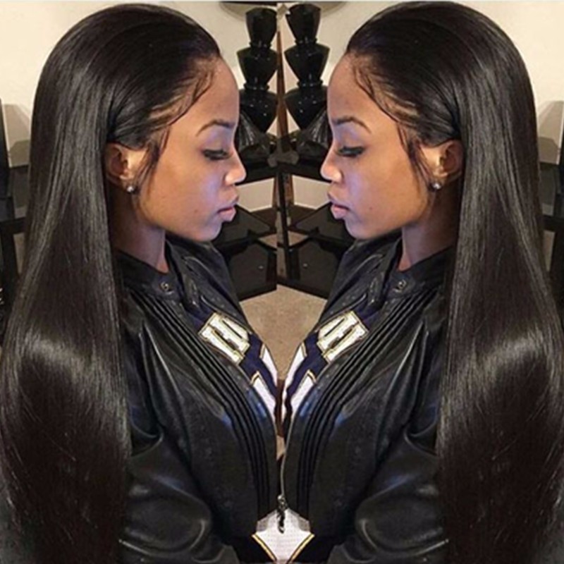 Pre Plucked Hairline Glueless Full Lace Wigs Remy Human Hair Light Yaki Straight