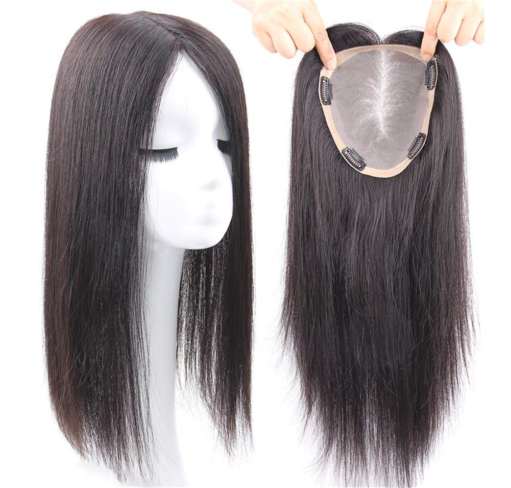15*17CM Hand Made Topper Hairpiece Clip In 100 Human Hair Straight