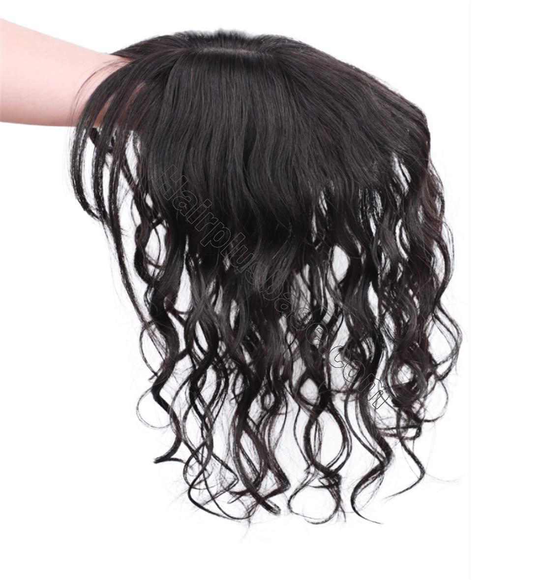 Real Human Hair Crown Hair Pieces Curly Hair Topper with Bangs for