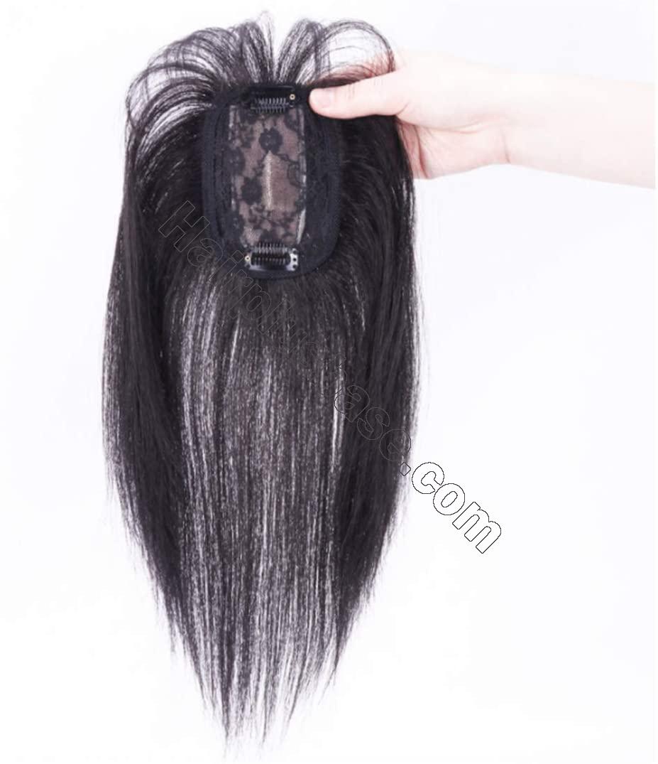 Realistic Crown Hair Pieces with Bangs, Real Human Hair Clip in Toppers