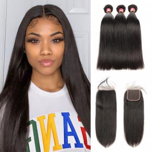 Straight Hair 3 Bundles With 4*4 Lace Closure Hair For Sale