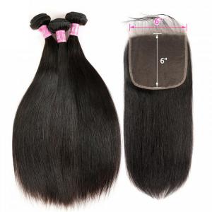 Straight Hair 3 Bundles With Lace Closure 6x6 Inch Unprocessed Human Hair