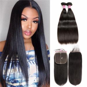 Straight Hair 6*6 Lace Closure With 2 Bundles Real Human Hair For Sale