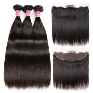 Straight Human Hair 3 Bundles With 13*4 Lace Frontal Closure