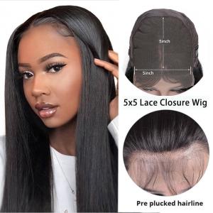 Straight Human Hair 5*5 Lace Closure Wigs 8-40 Inch 180% Density