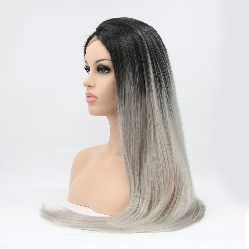 Stylish Straight Dark Roots Grey Synthetic Lace Front Wig