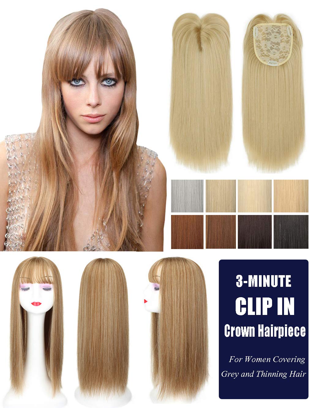 Synthetic Hair Toppers for Women 22" Long Straight Clip on Crown Wiglet