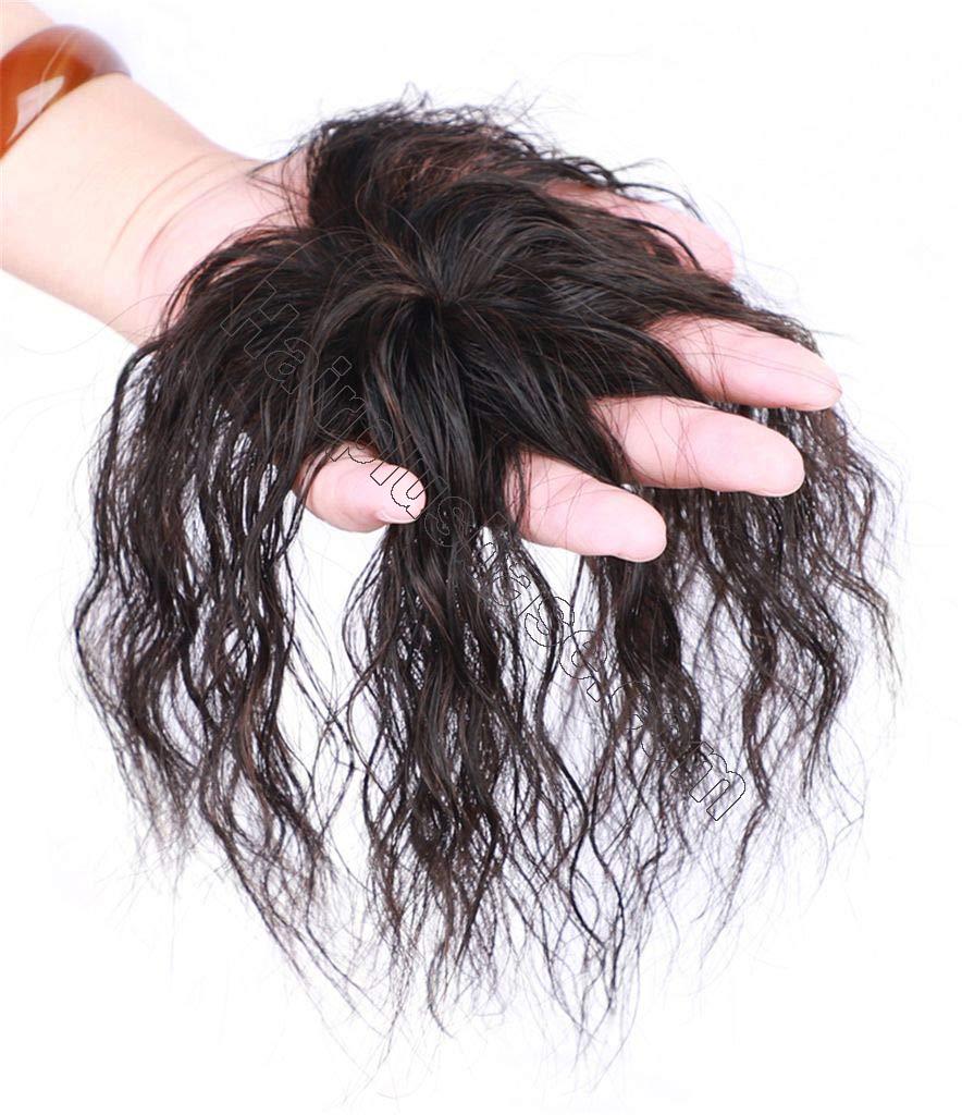 Womens Natural Curly Clips in Human Hair Topper for Bald Spot, Short